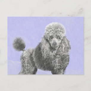 Cartão Postal Poodle Miniature Toy Silver Cinza Blue Dog Art