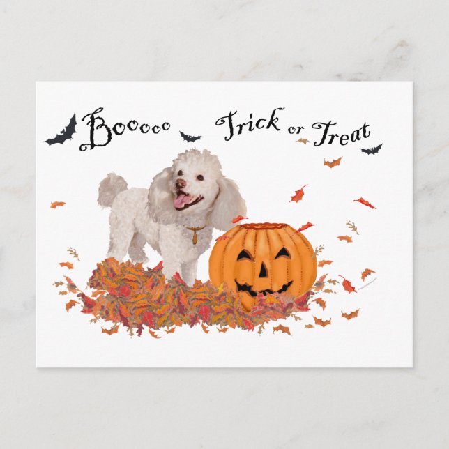 Cartão Postal Poodle no Halloween (Frente)