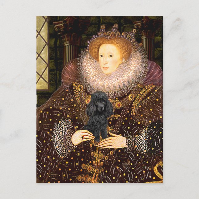 Cartão Postal Poodle (preto 1) - Rainha (Frente)