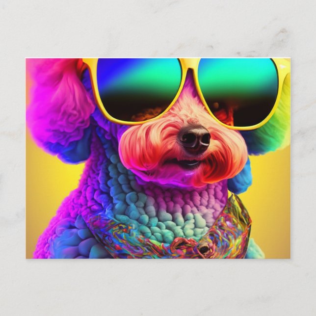 Cartão Postal Poodle Psychedelic (Frente)