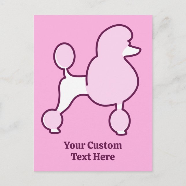 Cartão Postal Poodle Rosa de Texto Personalizado (Frente)