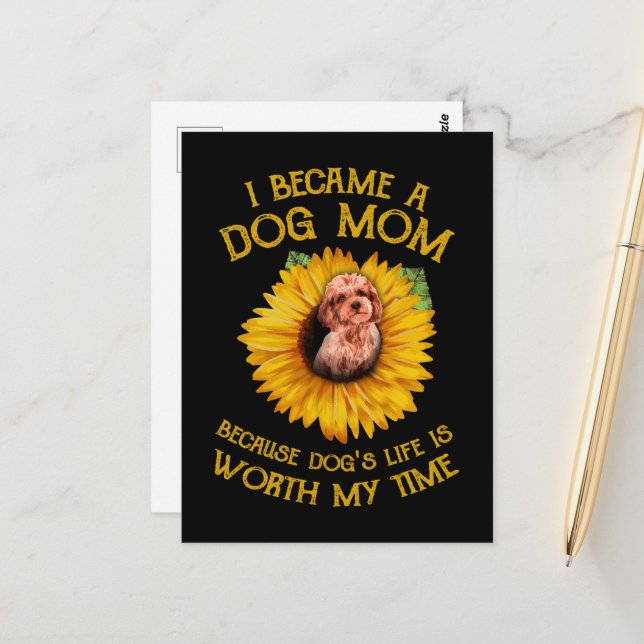 Cartão Postal Poodle Sunflower Because Dog's Life Worth My Time  (Frente/Verso In Situ)