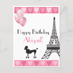 Cartão Postal Poodle Torre Eiffel de Coração Rosa Feliz de Anive