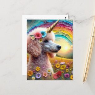 Cartão Postal Poodle Unicorn Adorável em Flores Selvagens
