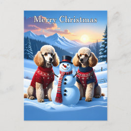 Cartão Postal Poodles e Snowman no Natal