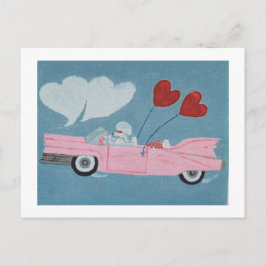 Cartão Postal Poodles em Conversível Rosa