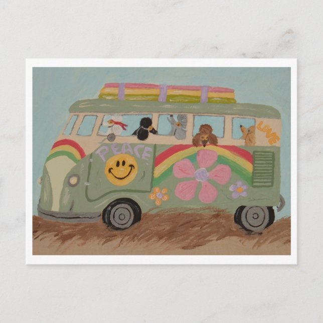 Cartão Postal Poodles na Van Hippie (Frente)