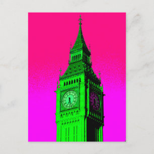 Cartão Postal Pop Art Big Ben London Viagem cor-de-rosa verde
