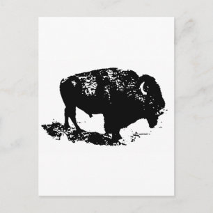 Cartão Postal Pop Art Black White Buffalo Bison Silhouette