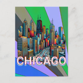 Cartão Postal Pop-art Comic Book Style Chicago Illinois Keepsaam