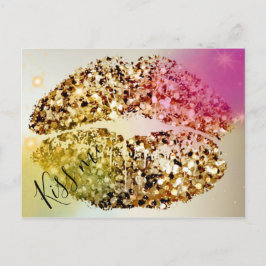 Cartão Postal Pop Art Glittery Glam Faux Dourado Beije-Me