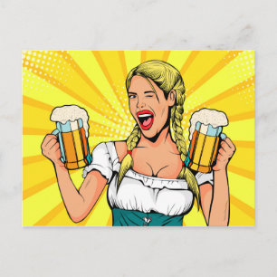 Cartão Postal Pop Art Oktoberfest Mulher com Cerveja