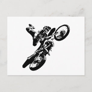 Cartão Postal Pop de Arte Branca Negra Motocross Motorcyesporte