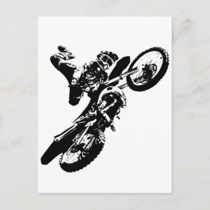 Cartão Postal Pop de Arte Branca Negra Motocross Motorcyesporte