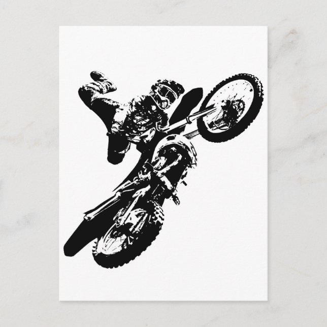 Cartão Postal Pop de Arte Branca Negra Motocross Motorcyesporte (Frente)