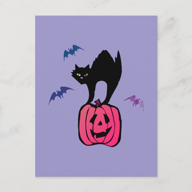 Cartão Postal Pop de Arte de Abóbora de Halloween de Gato Louco (Frente)