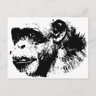 Cartão Postal Pop de arte em chimpanzé preto-e-branco