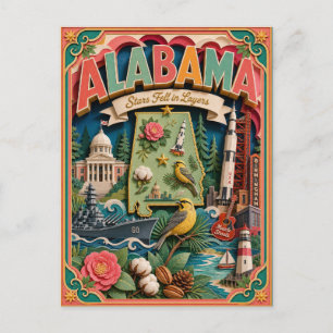 Cartão Postal PopCut Estados Alabama Arte Colorida em Papel 3D