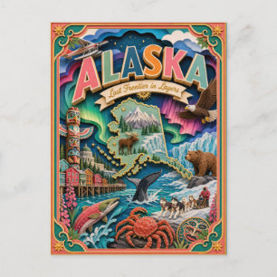 Cartão Postal PopCut Estados Alasca Arte Colorida em 3D em Papel