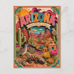 Cartão Postal PopCut Estados Arizona Colorida Arte em Papel 3D