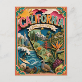 Cartão Postal PopCut Estados Califórnia Arte Colorida em Papel 3