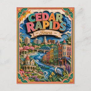 Cartão Postal PopCut Estados Cedar Rapids Iowa Arte em Papel