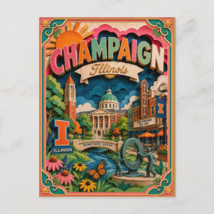 Cartão Postal PopCut Estados Champaign Illinois Arte em Papel