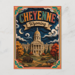 Cartão Postal PopCut Estados Cheyenne Wyoming Arte em Papel