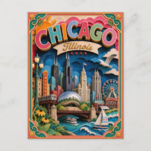 PopCut Estados Chicago Illinois Arte em Papel