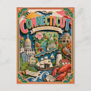 Cartão Postal PopCut Estados Connecticut Colorida Arte em Papel 