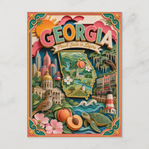 Cartão Postal PopCut Estados da Geórgia Colorida Arte em Papel 3