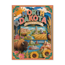 PopCut Estados Dakota do Norte Arte Colorida em Pa