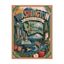 PopCut Estados de Washington Colorida Arte em Pape