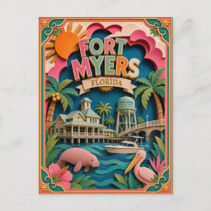 Cartão Postal PopCut Estados Fort Myers Flórida Arte de Papel