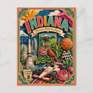 Cartão Postal PopCut Estados Indiana Arte Colorida em Papel 3D