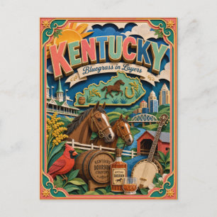 Cartão Postal PopCut Estados Kentucky Arte Colorida em Papel 3D