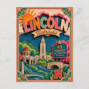 Cartão Postal PopCut Estados Lincoln Nebraska Arte em Papel