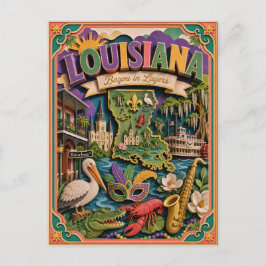 Cartão Postal PopCut Estados Louisiana Arte Colorida em Papel 3D