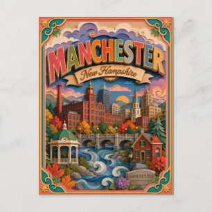 Cartão Postal PopCut Estados Manchester New Hampshire Arte em Pa