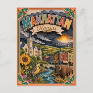 Cartão Postal PopCut Estados Manhattan Kansas Arte em Papel
