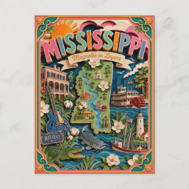 Cartão Postal PopCut Estados Mississippi Arte Colorida em Papel