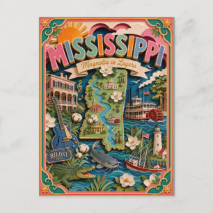 Cartão Postal PopCut Estados Mississippi Arte Colorida em Papel 