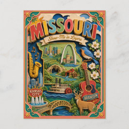 Cartão Postal PopCut Estados Missouri Arte Colorida em Papel 3D