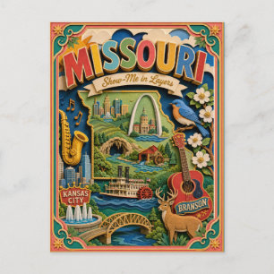 Cartão Postal PopCut Estados Missouri Arte Colorida em Papel 3D
