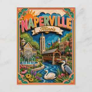 Cartão Postal PopCut Estados Naperville Illinois Arte em Papel