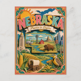 Cartão Postal PopCut Estados Nebraska Arte Colorida em Papel 3D