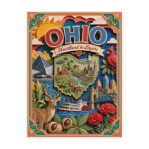 PopCut Estados Ohio Arte Colorida em Papel 3D