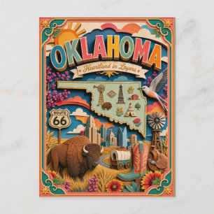 Cartão Postal PopCut Estados Oklahoma Colorida Arte em Papel 3D