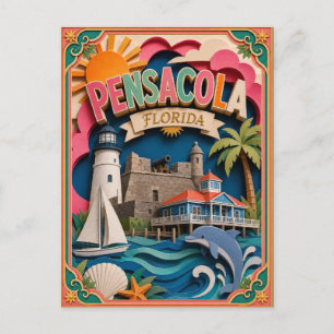 Cartão Postal PopCut Estados Pensacola Flórida Arte em Papel