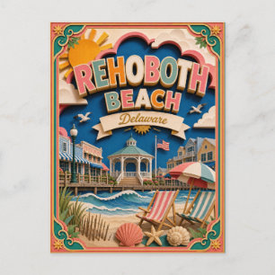 Cartão Postal PopCut Estados Rehoboth Beach Delaware Arte de Pap